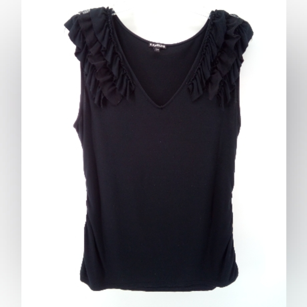 Express Ruffle Black Early 2000's Top Spandex Blend 2010 L Retro